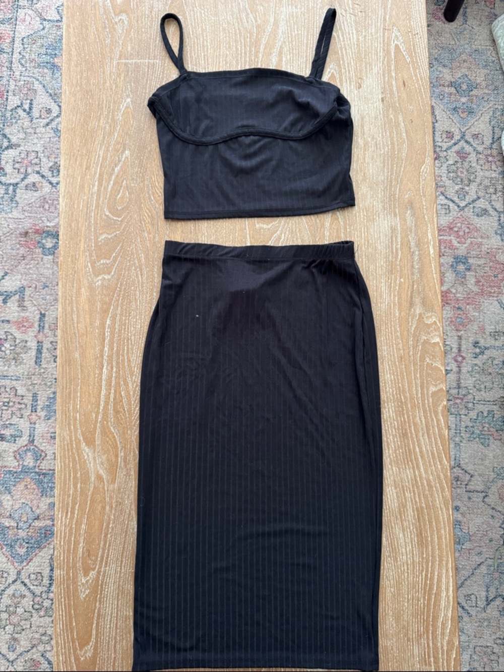 High-Rise Black Ribbed Midi Skirt - Women